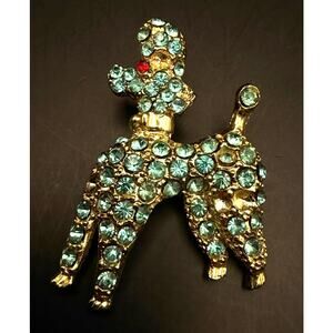 Vintage Poodle Brooch Brooch Blue Crystals